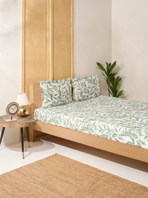 Westside Home Sage Leaf Design King Bed Flat Sheet and Pillowcase Set