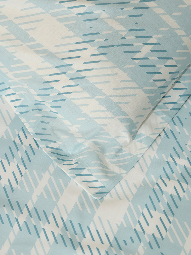 Westside Home Aqua Checks Printed Single Bed Flat Sheet and Pillowcase Set - Image 3