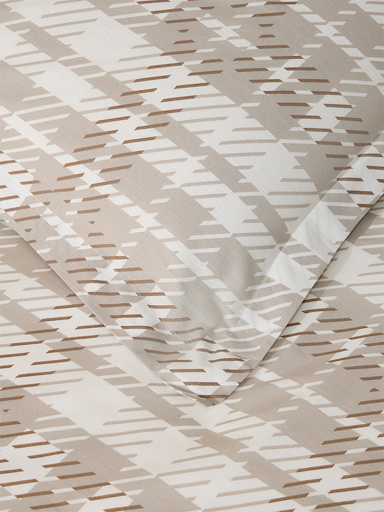 Westside Home Beige Checkered Single Bed Flat Sheet and Pillowcase Set - Image 3