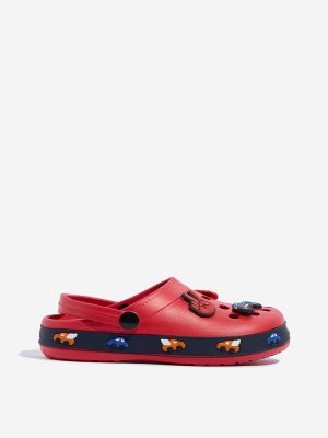 Yellow Red Applique-Detailed Slingback Clogs