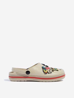 Yellow Beige Applique-Detailed Slingback Clogs