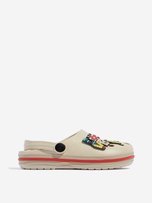 Yellow Beige Applique-Detailed Slingback Clogs