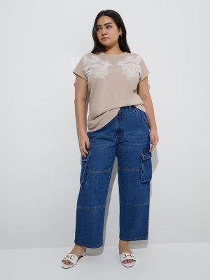 Gia Dark Blue Cargo-Style Straight-Fit Mid-Rise Jeans