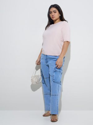 Gia Light Blue Straight-Fit High-Rise Cargo Jeans