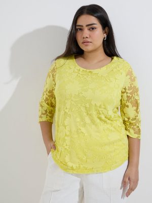 Gia Yellow Floral Lace Design Top