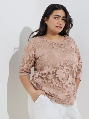 Gia Taupe Floral Mesh Detailed Top