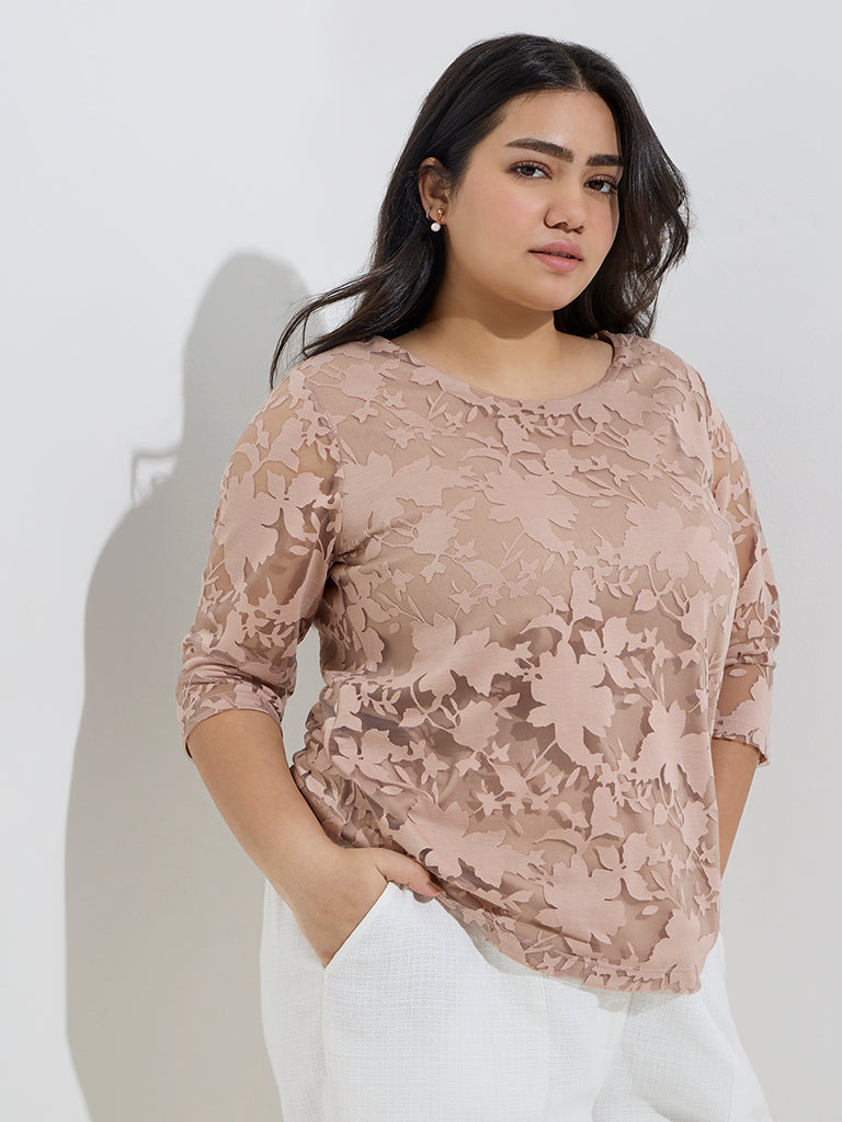 Gia Taupe Floral Mesh Detailed Top