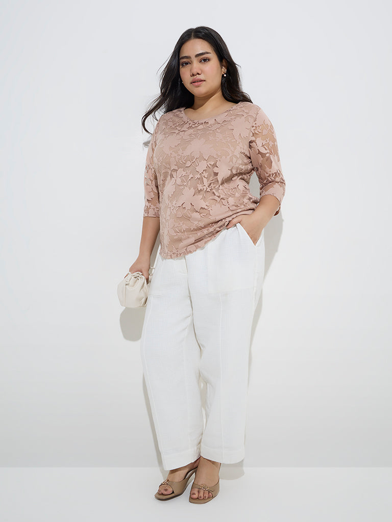 Gia Taupe Floral Mesh Detailed Top - Image 3