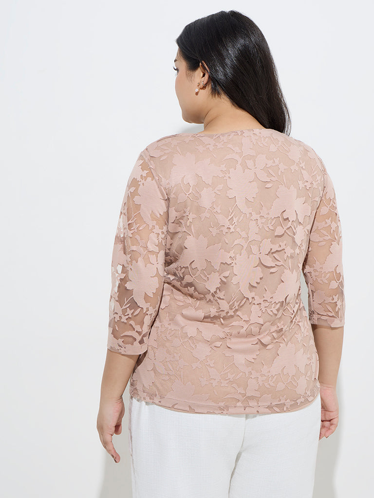 Gia Taupe Floral Mesh Detailed Top - Image 4