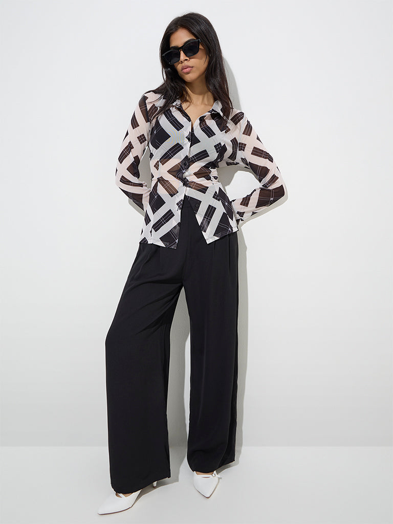 Wardrobe Black Checkered Mesh Shirt - Image 3