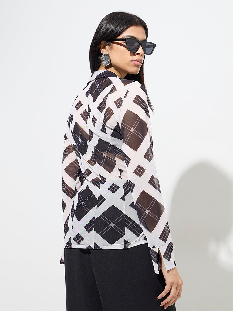 Wardrobe Black Checkered Mesh Shirt - Image 4