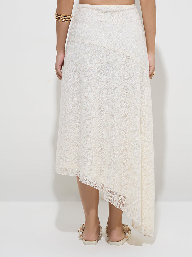 LOV Off-White Lace-Detailed High-Rise Cotton-Blend Skirt - Image 4