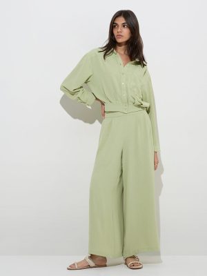 LOV Sage Solid High-Rise Pants