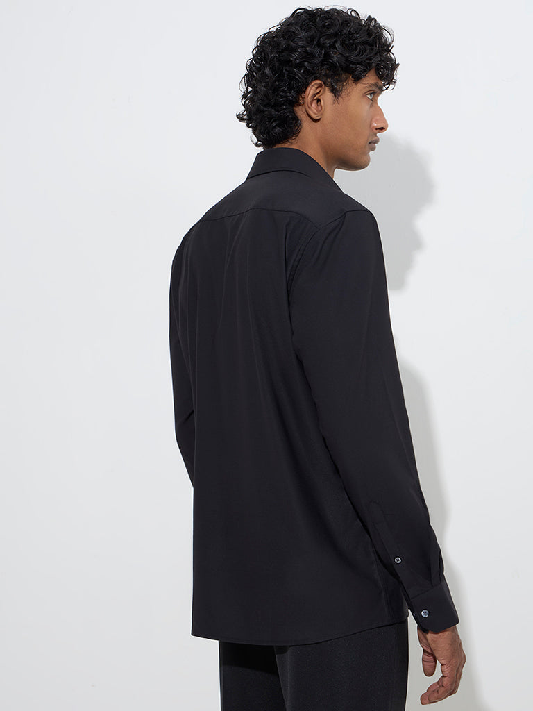 WES Formals Black Solid Slim-Fit Cotton Shirt - Image 5