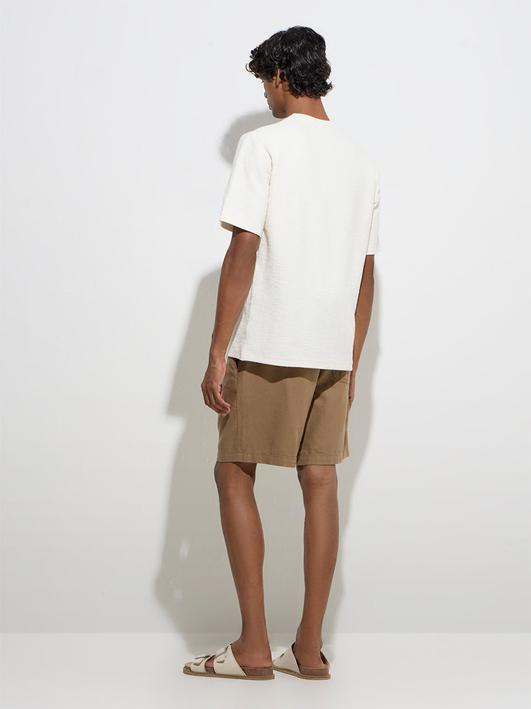 ETA Taupe Solid Relaxed-Fit Mid-Rise Cotton-Blend Shorts - Image 5