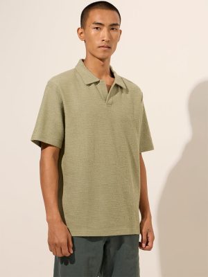 ETA Olive Knit-Textured Relaxed-Fit Cotton Polo T-Shirt