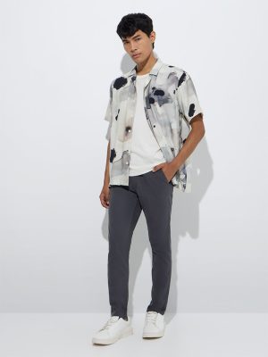 Nuon Grey Solid Relaxed-Fit Cotton-Blend Chinos