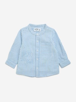 HOP Baby Blue Striped Patterned Cotton Shirt
