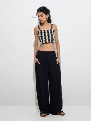 Bombay Paisley Black Embroidered High-Rise Pants