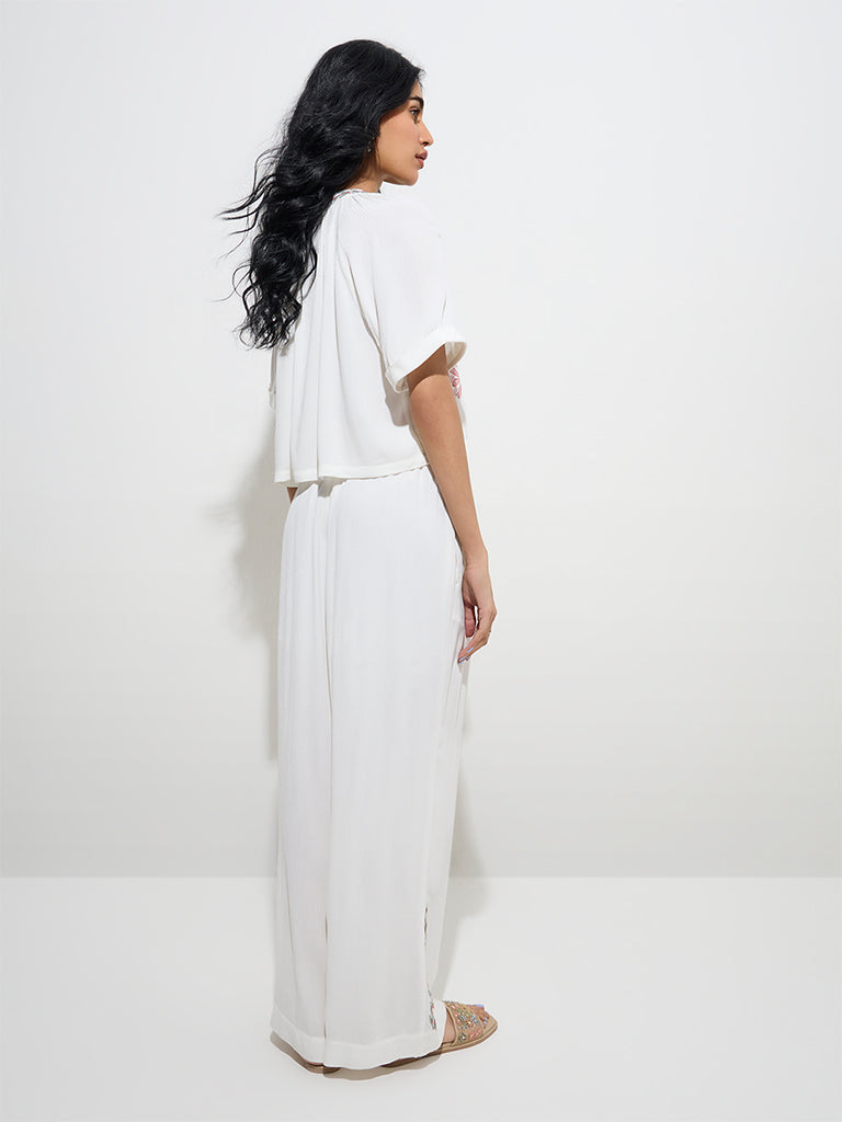 Bombay Paisley Ivory Floral Embroidered High-Rise Pants - Image 4