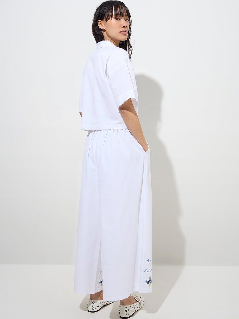 Bombay Paisley Ivory Floral Embroidered Cotton-Blend Pants - Image 4