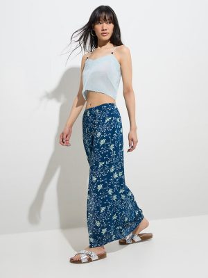 Bombay Paisley Indigo Floral Patterned Mid-Rise Skirt