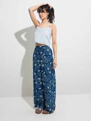 Bombay Paisley Indigo Floral Design High-Rise Pants