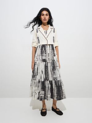 Bombay Paisley Off-White Cotton Tiered Dress with Jacket