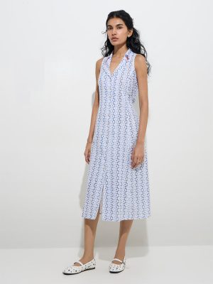 Bombay Paisley Blue Floral Printed Cotton Shirt Dress