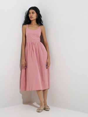 Bombay Paisley Dusty Pink Embroidered Cotton A-Line Dress