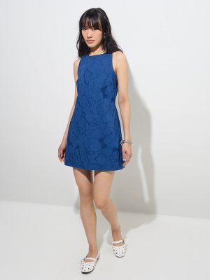 Bombay Paisley Indigo Floral Embroidered Cotton Shift Dress