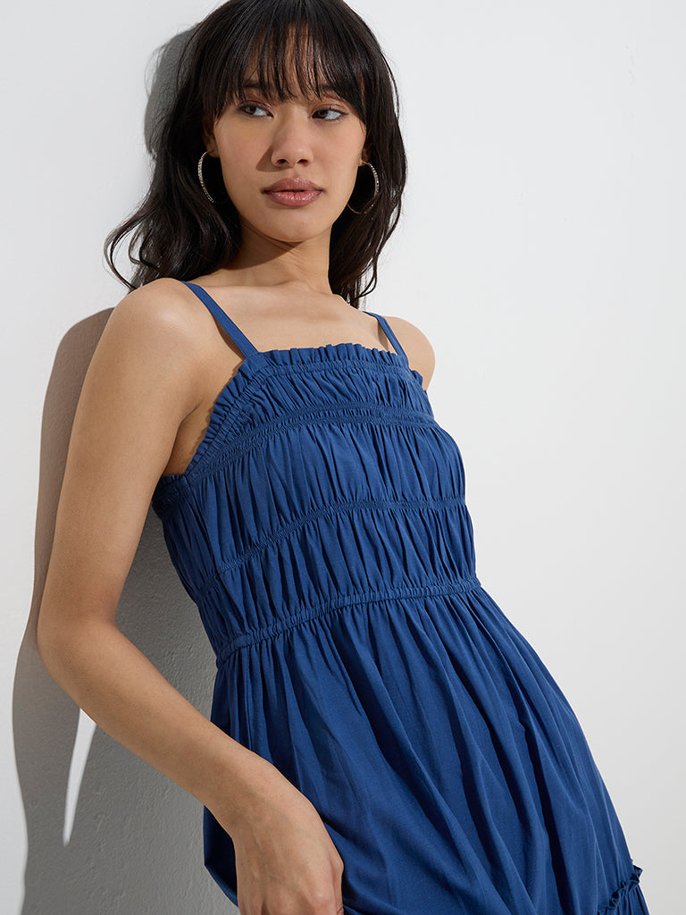 Bombay Paisley Indigo Solid Tiered Cotton Dress - Image 2