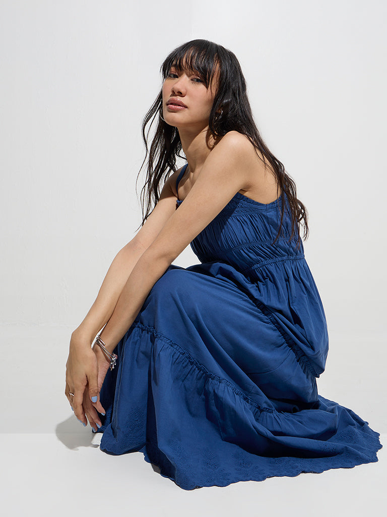 Bombay Paisley Indigo Solid Tiered Cotton Dress - Image 3