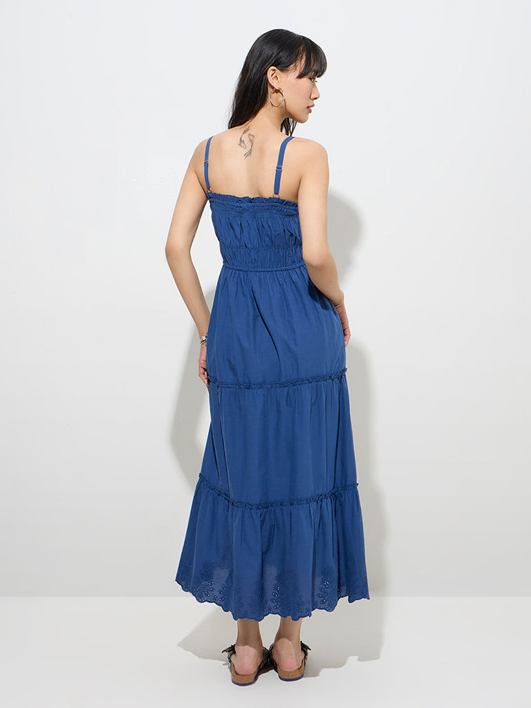 Bombay Paisley Indigo Solid Tiered Cotton Dress - Image 4