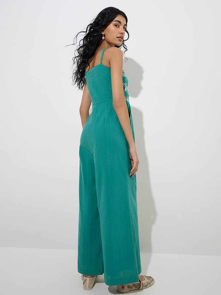 Bombay Paisley Green Floral Embroidered Cotton Jumpsuit - Image 4