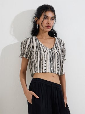 Bombay Paisley Off-White Printed Cotton Crop Top