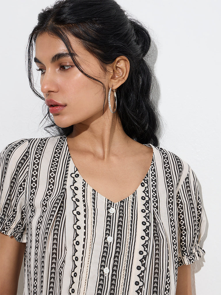 Bombay Paisley Off-White Printed Cotton Crop Top - Image 2