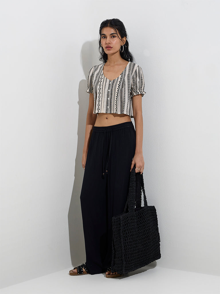 Bombay Paisley Off-White Printed Cotton Crop Top - Image 3