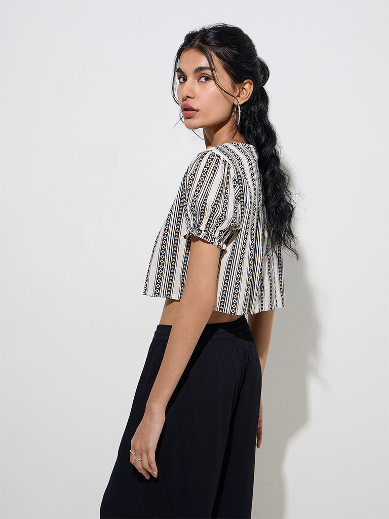 Bombay Paisley Off-White Printed Cotton Crop Top - Image 4