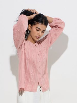 Bombay Paisley Pink Floral Embroidered Cotton Blouse