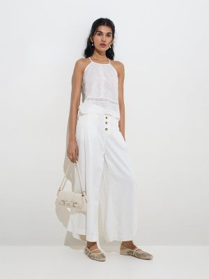 Bombay Paisley White Floral Embroidered Cotton Top