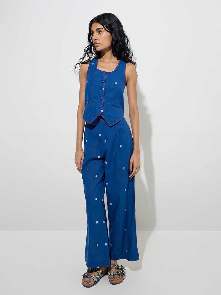 Bombay Paisley Blue Waistcoat-Style Cotton Top - Image 3