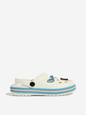 Yellow White Animal-Themed Applique-Detailed Clogs