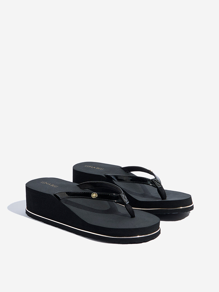 LUNA BLU Black Wedge Flip-Flops - Image 2