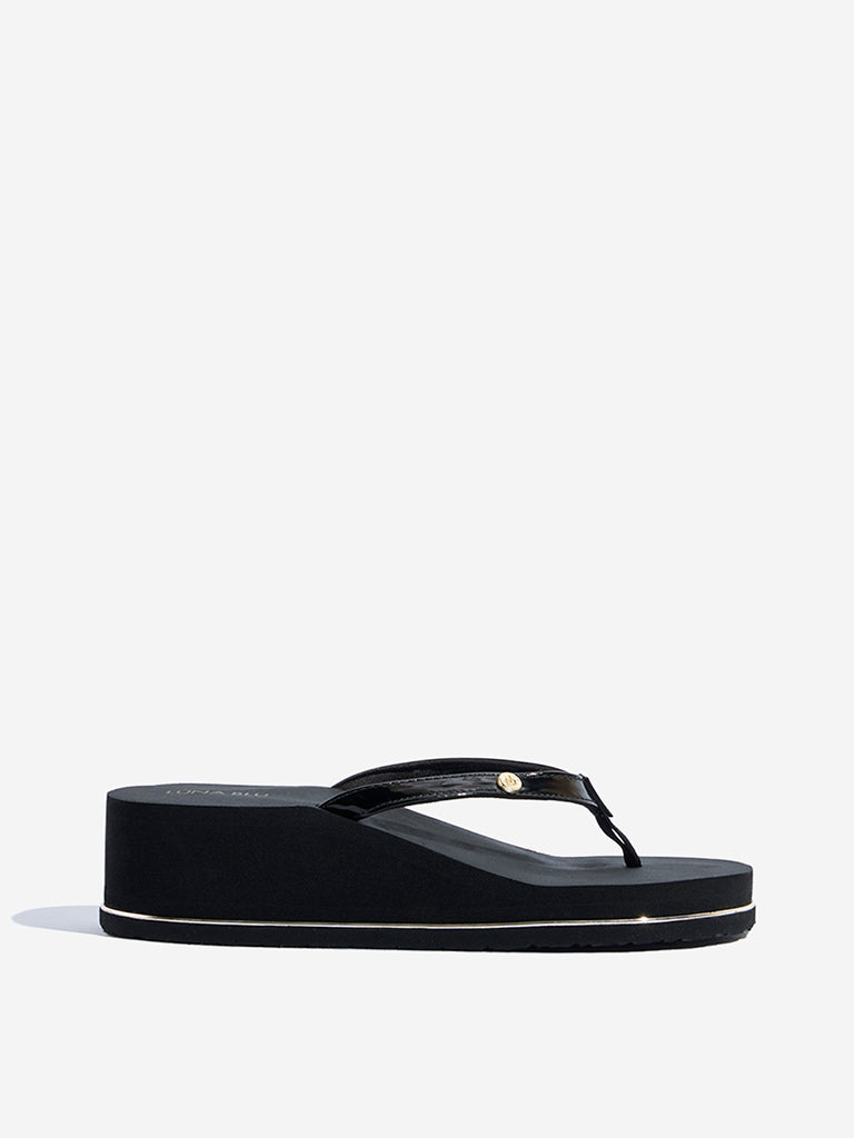 LUNA BLU Black Wedge Flip-Flops