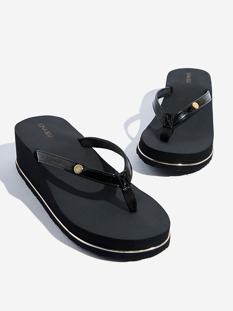 LUNA BLU Black Wedge Flip-Flops - Image 3