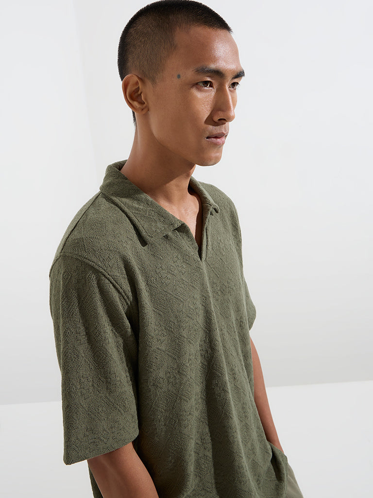 ETA Olive Embroidered Relaxed-Fit Polo T-Shirt - Image 3