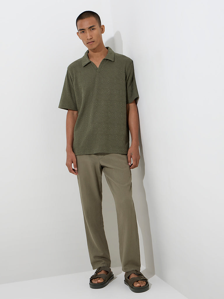 ETA Olive Embroidered Relaxed-Fit Polo T-Shirt - Image 4