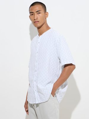 ETA Light Grey Chevron Pattern Relaxed-Fit Cotton Shirt