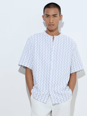 ETA White Chevron Pattern Relaxed-Fit Cotton Shirt